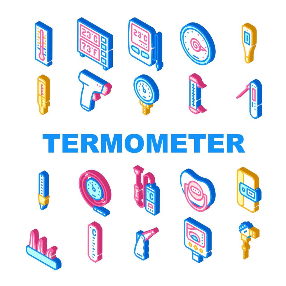 Thermometer Device Collection Icons Set Vector color