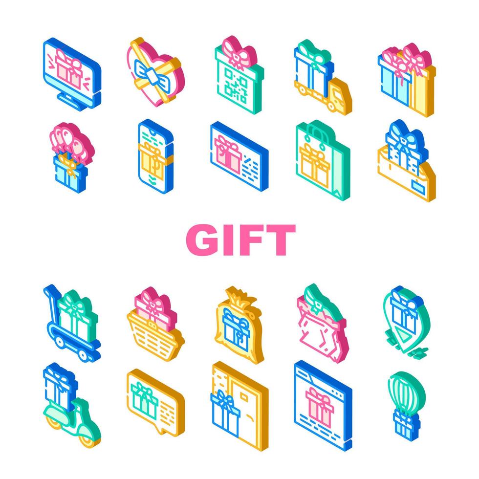 Gift Package Surprise On Holiday Icons Set Vector