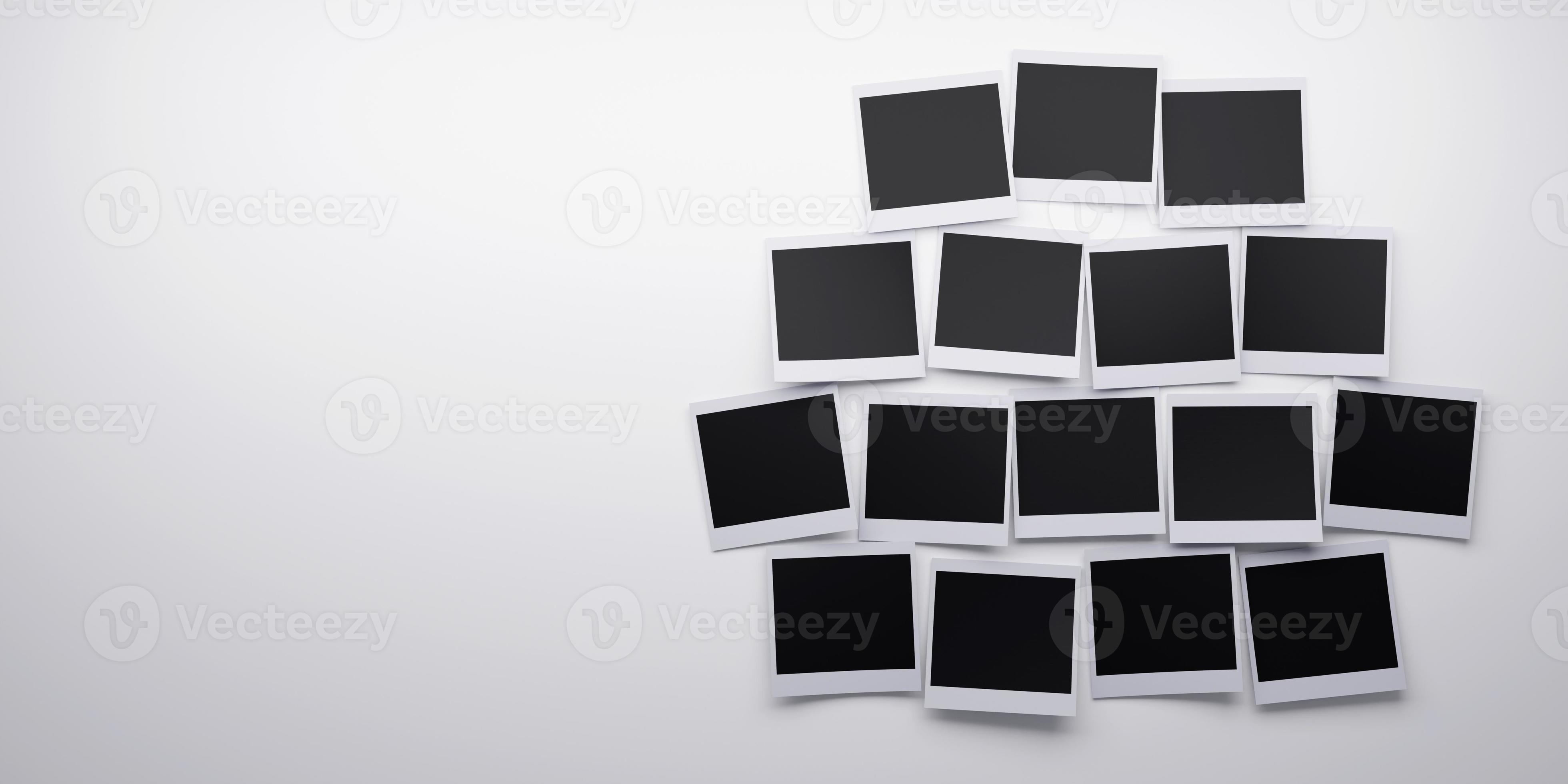 Several blank polaroid style instant photo print frames. 3d rendering
