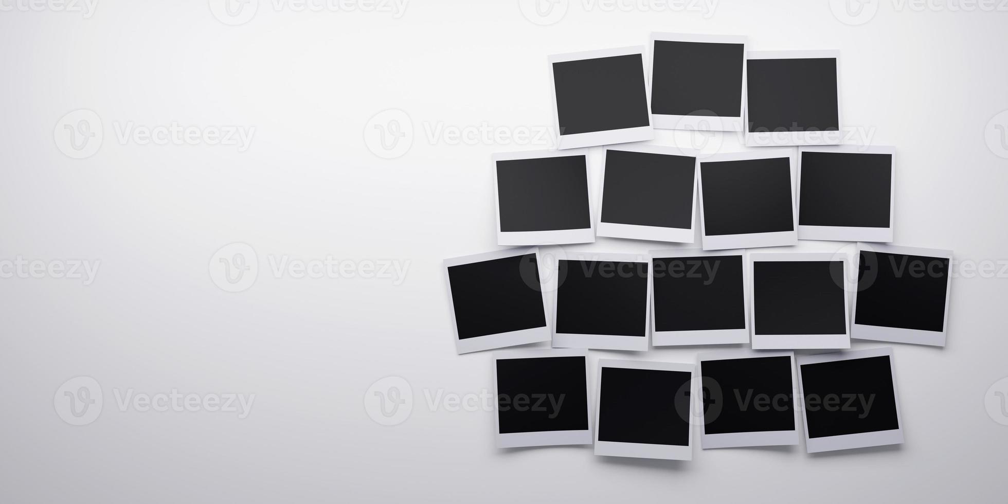 varios marcos de impresión de fotos instantáneas de estilo polaroid en blanco. representación 3d