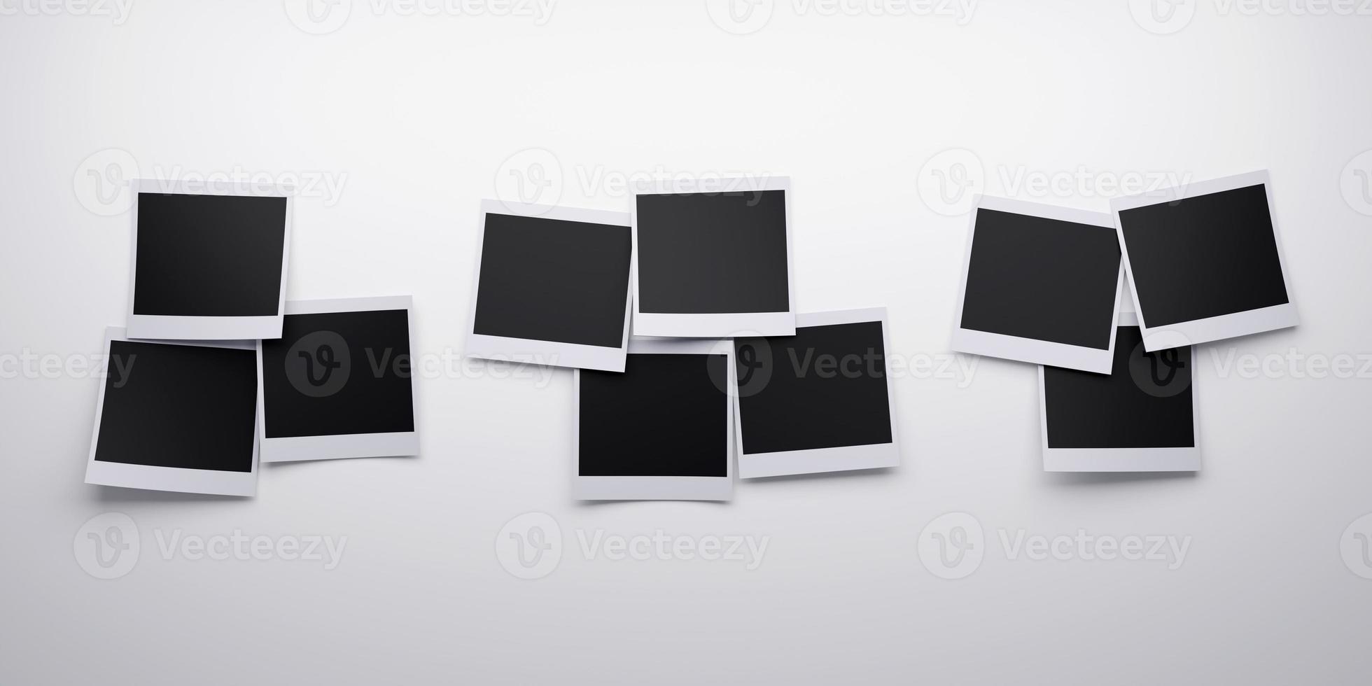 Several blank polaroid style instant photo print frames. 3d rendering