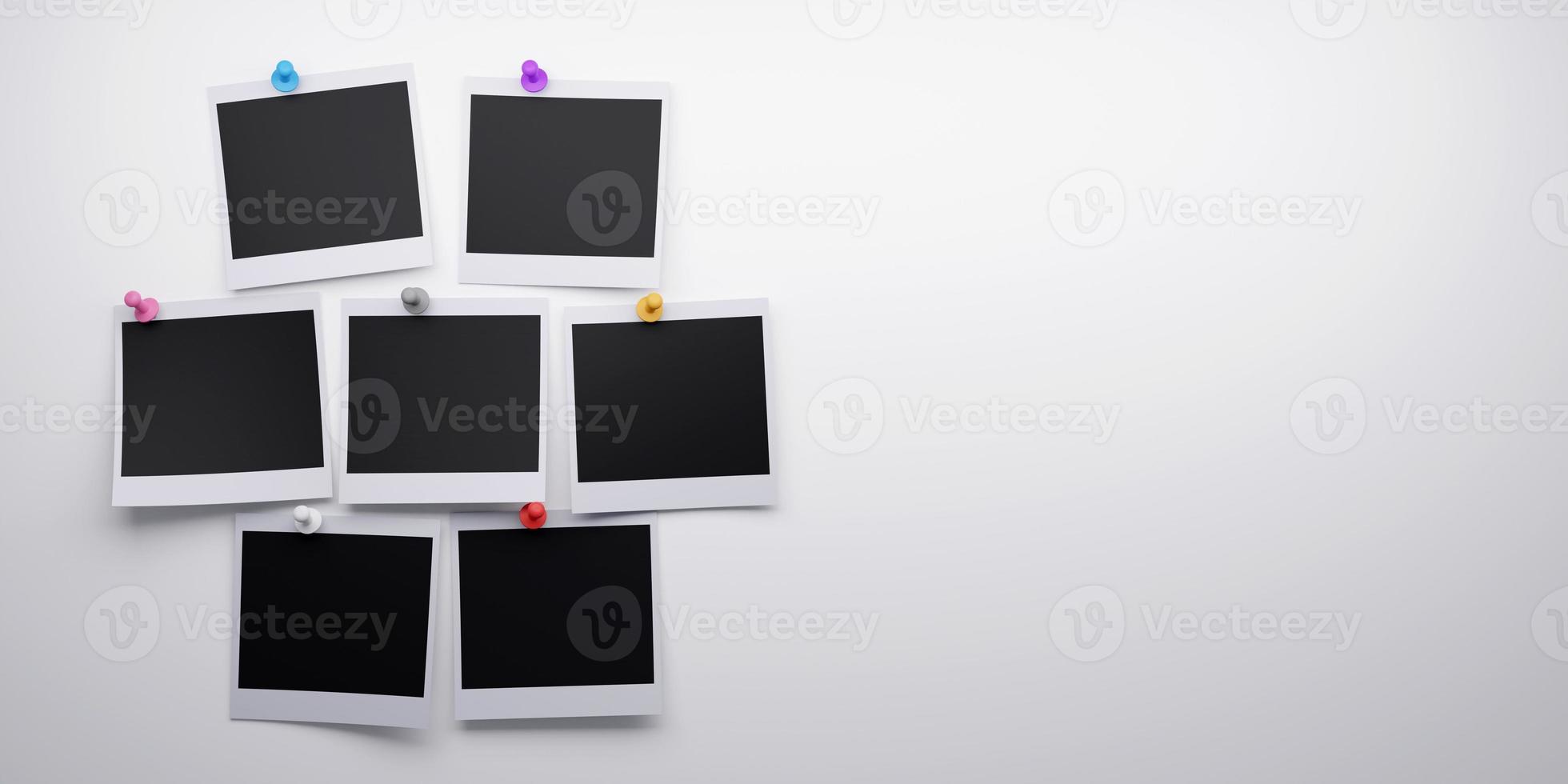 Several blank polaroid style instant photo print frames. 3d rendering