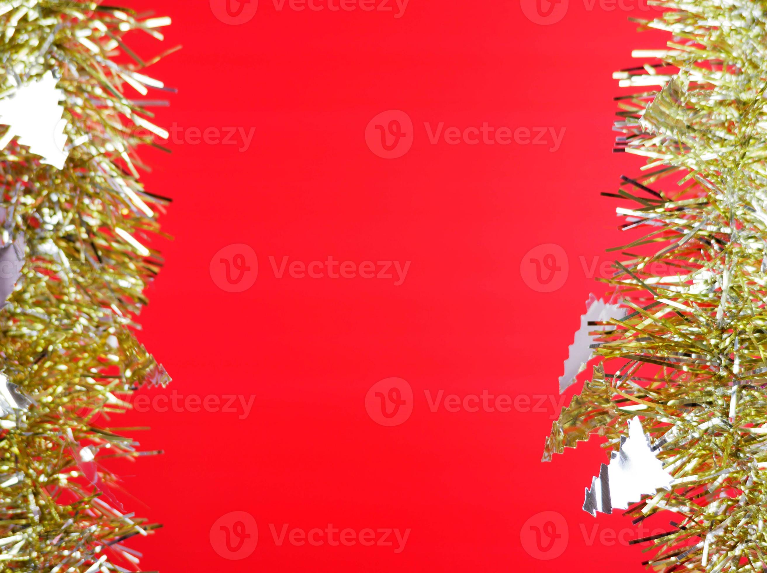 Silver christmas tree and gold ribbon on red background 8159798 Stock