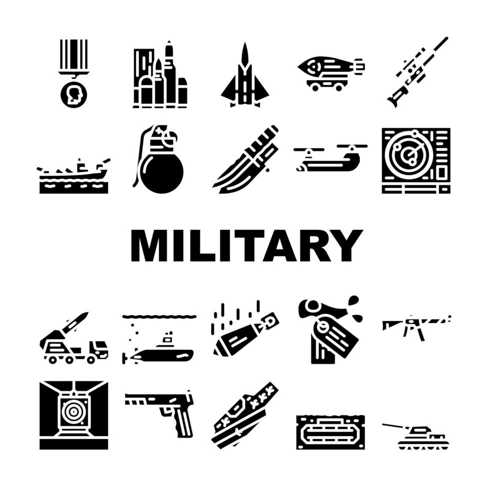 Military Weapon And Transport Icons Set Vector