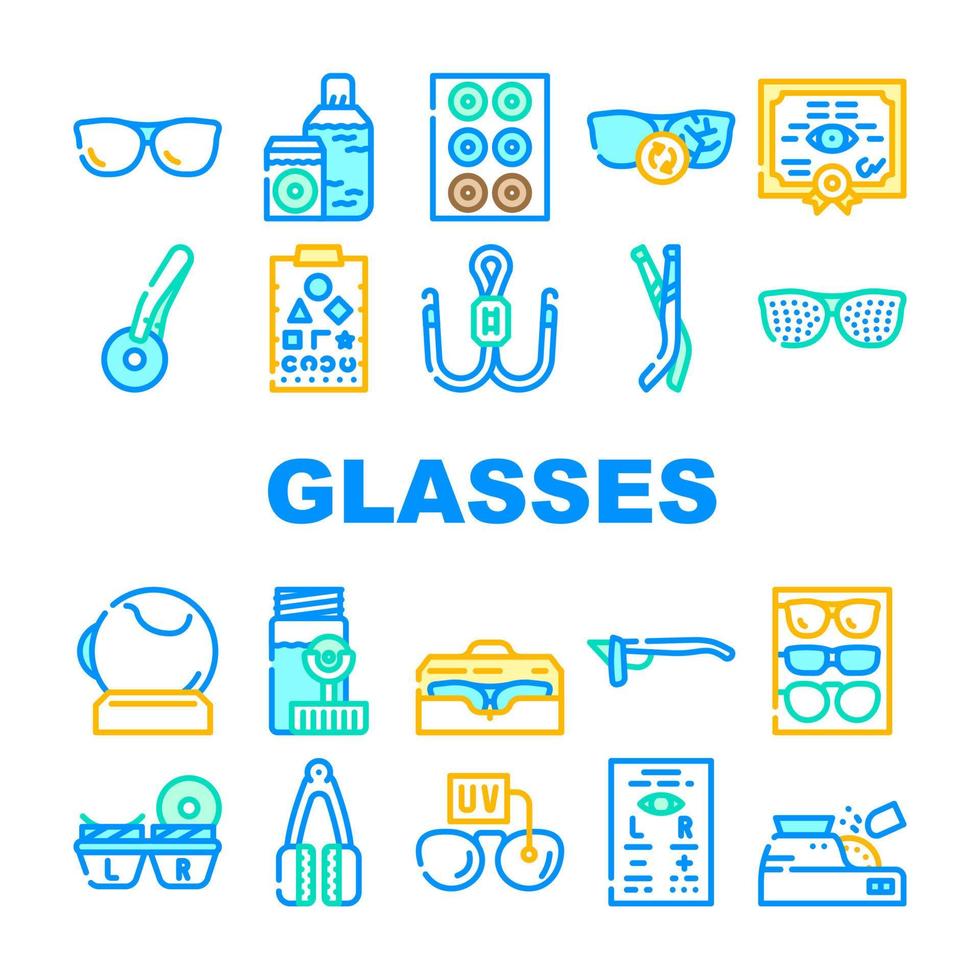 Eye Glasses And Lens Collection Icons Set Vector