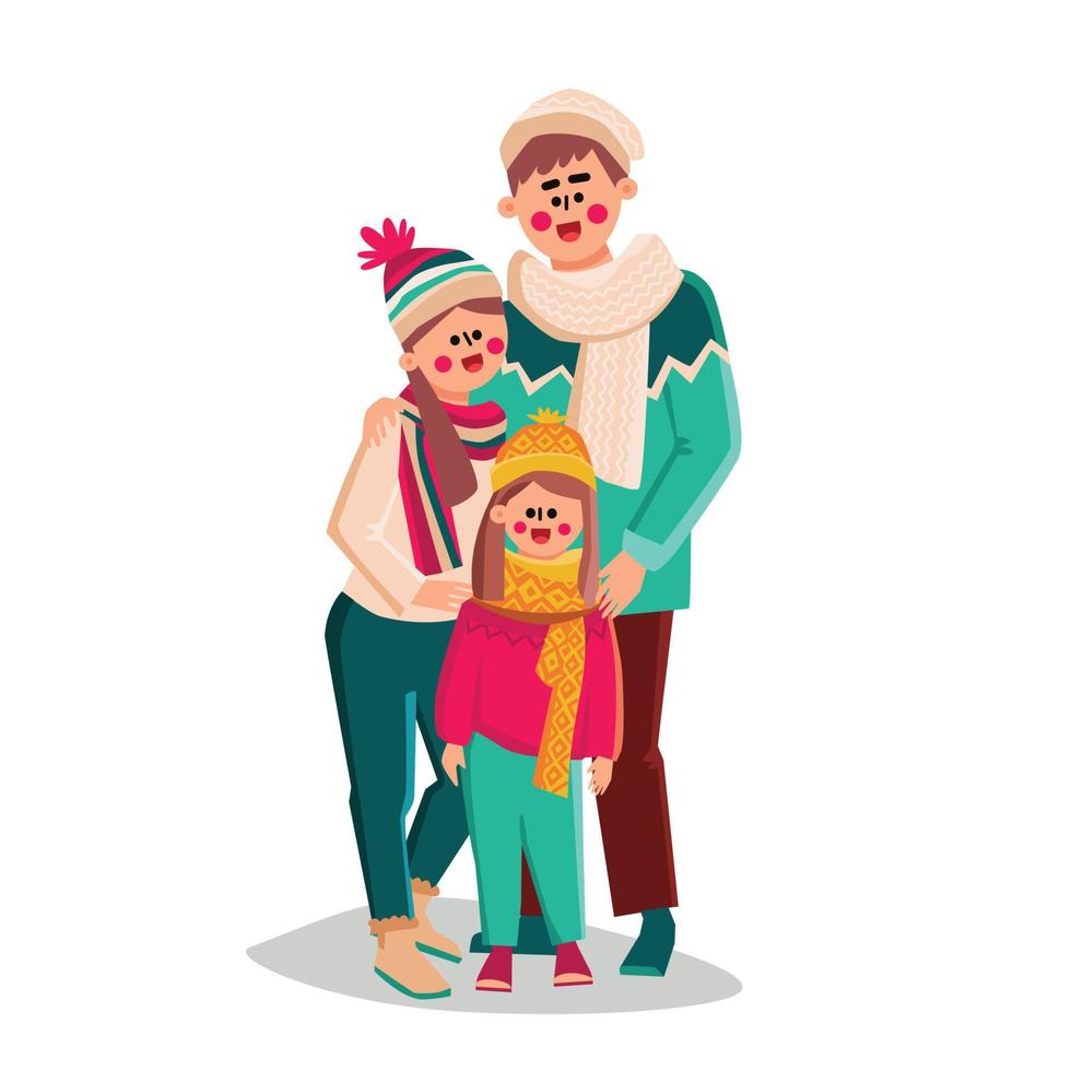 familia caminando en vector de ropa de temporada de invierno