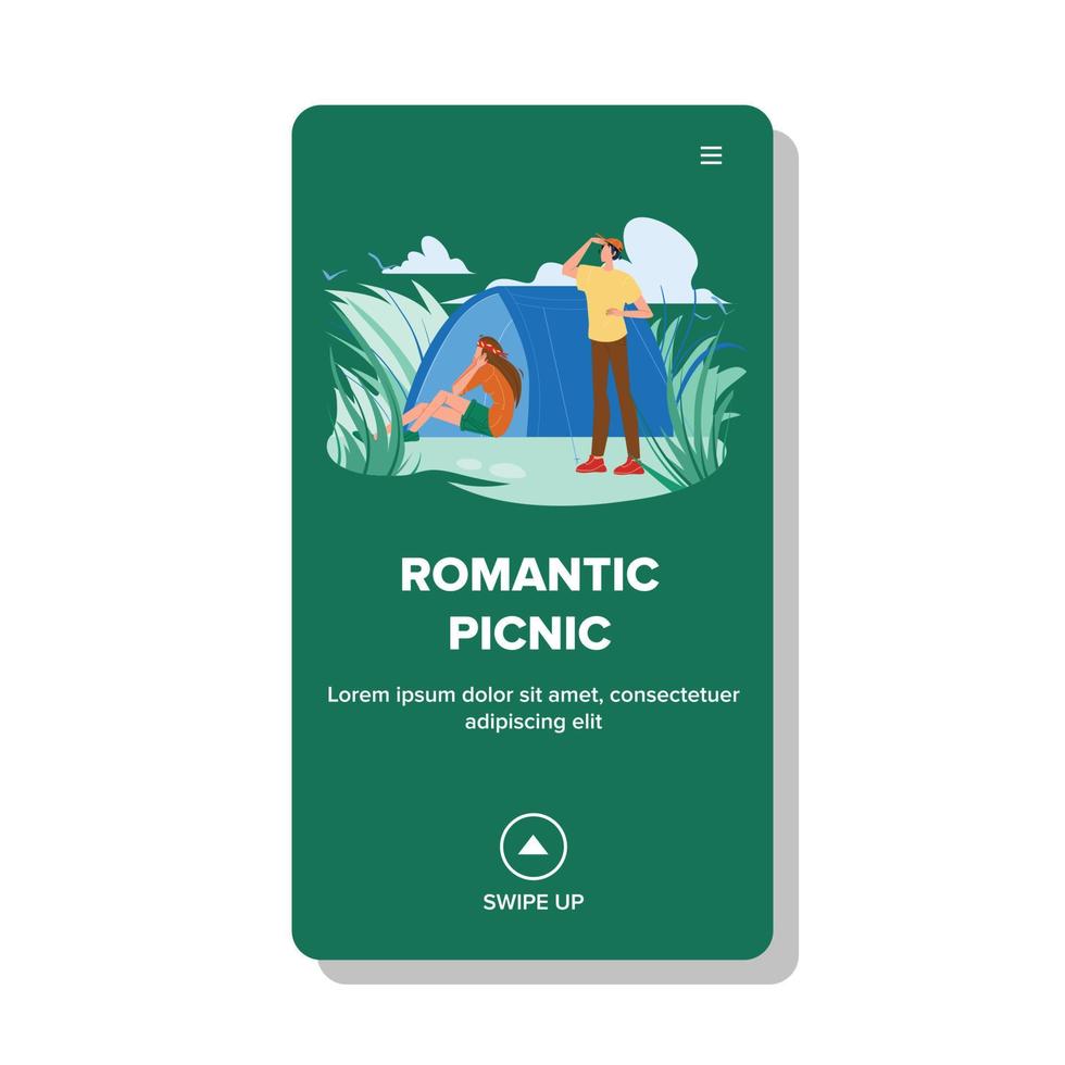 Romantic Picnic On Nature With Camping Tent Vector