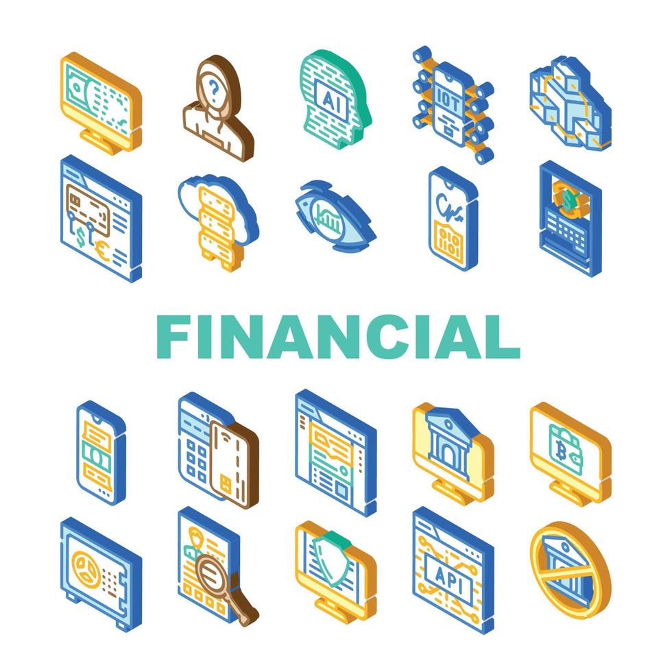 conjunto de iconos de software y tecnología financiera vector