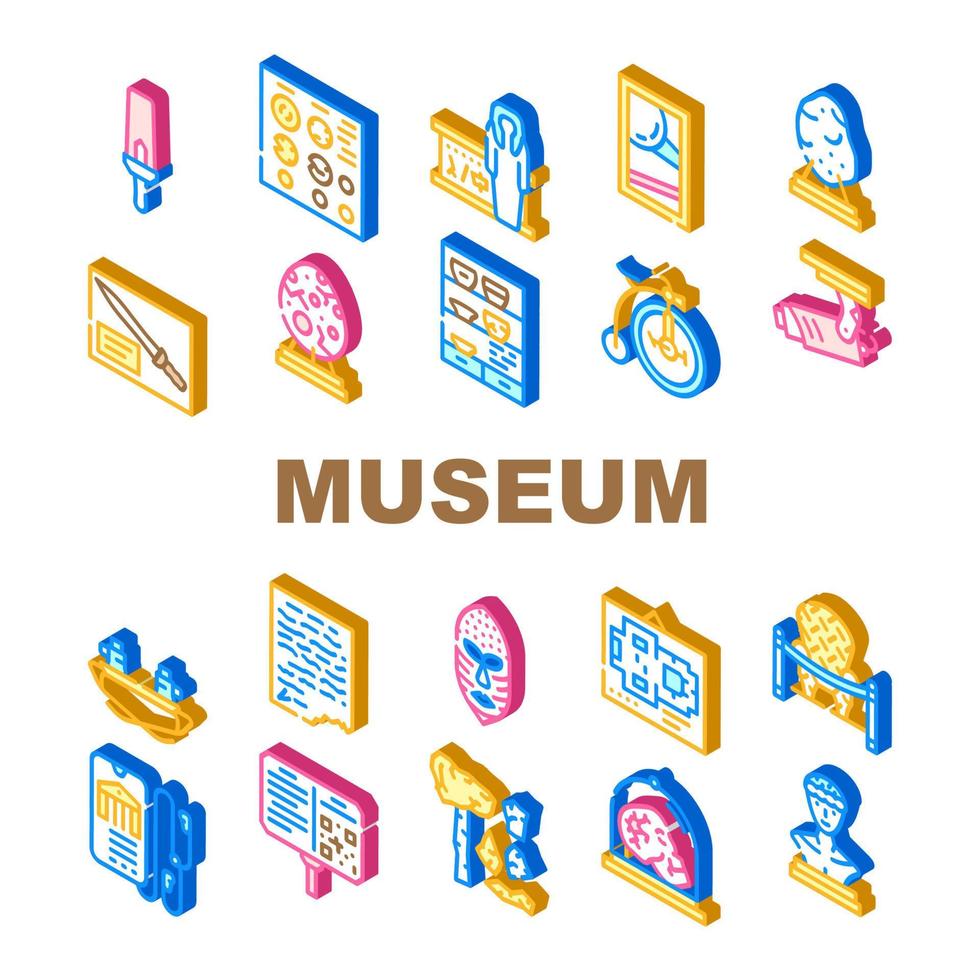 exhibiciones de museos e iconos de excursiones establecen vector