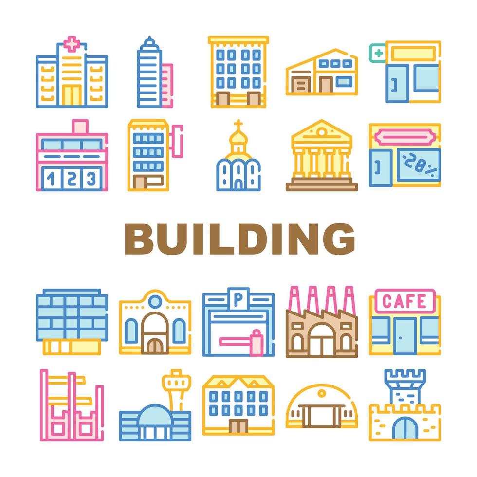 Building Architecture Collection Icons Set Vector Illustrations