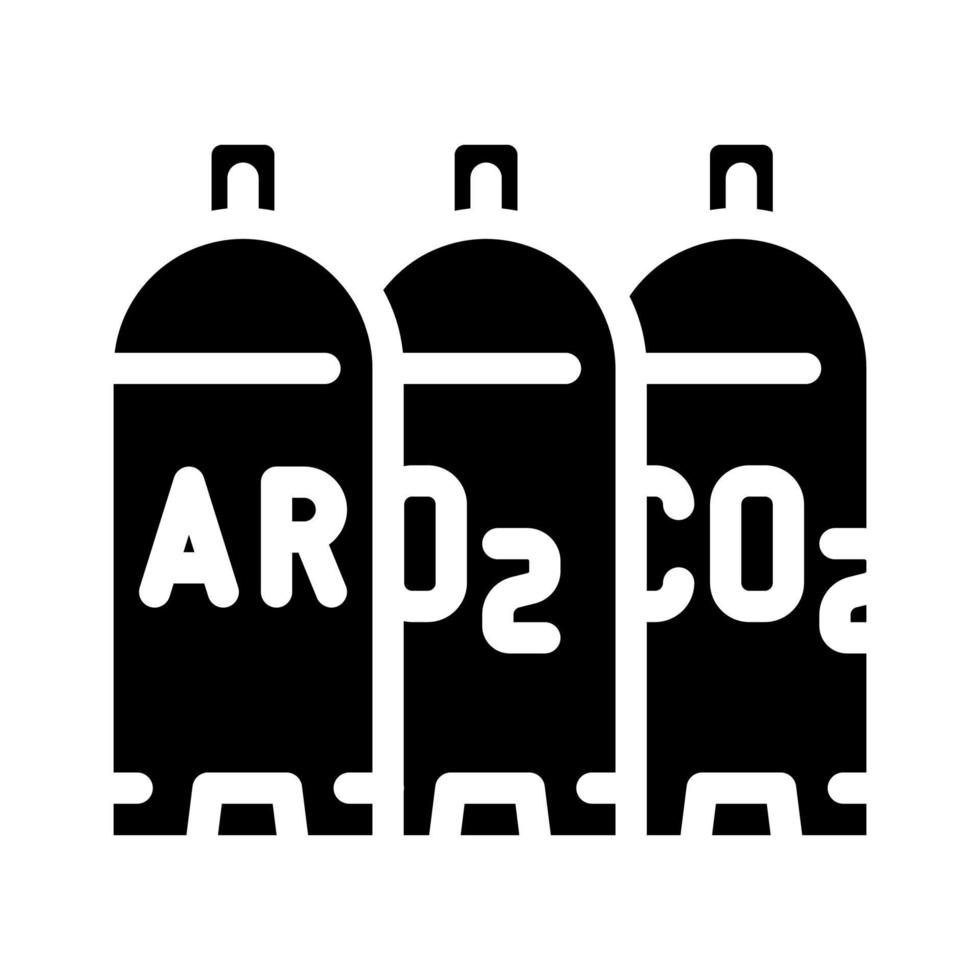 welding gases argon, oxygen, carbon dioxide glyph icon vector illustration
