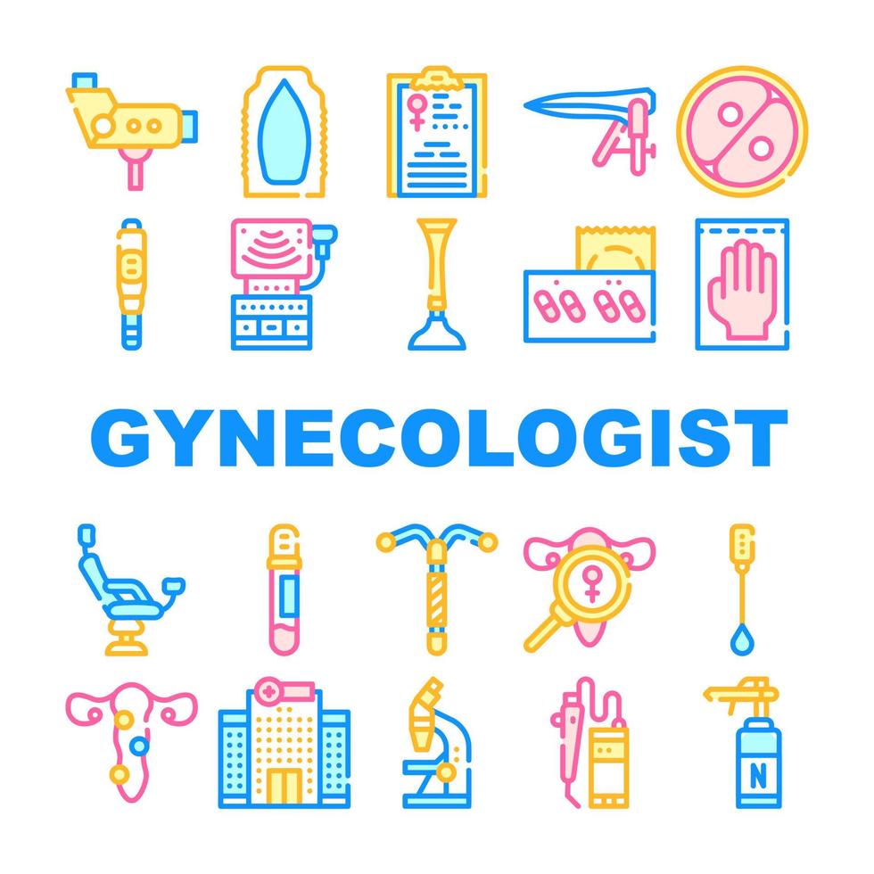 Gynecologist Treatment Collection Icons Set Vector Illustration