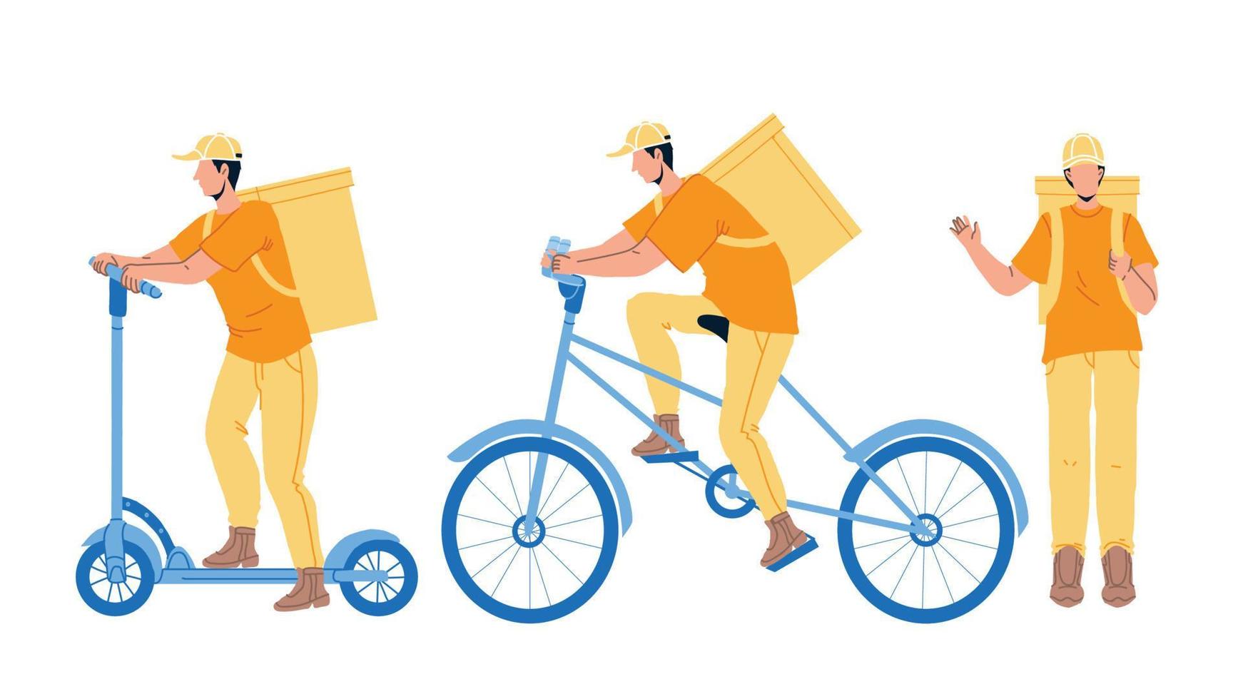 Courier Man Delivery Service Worker Set Vector