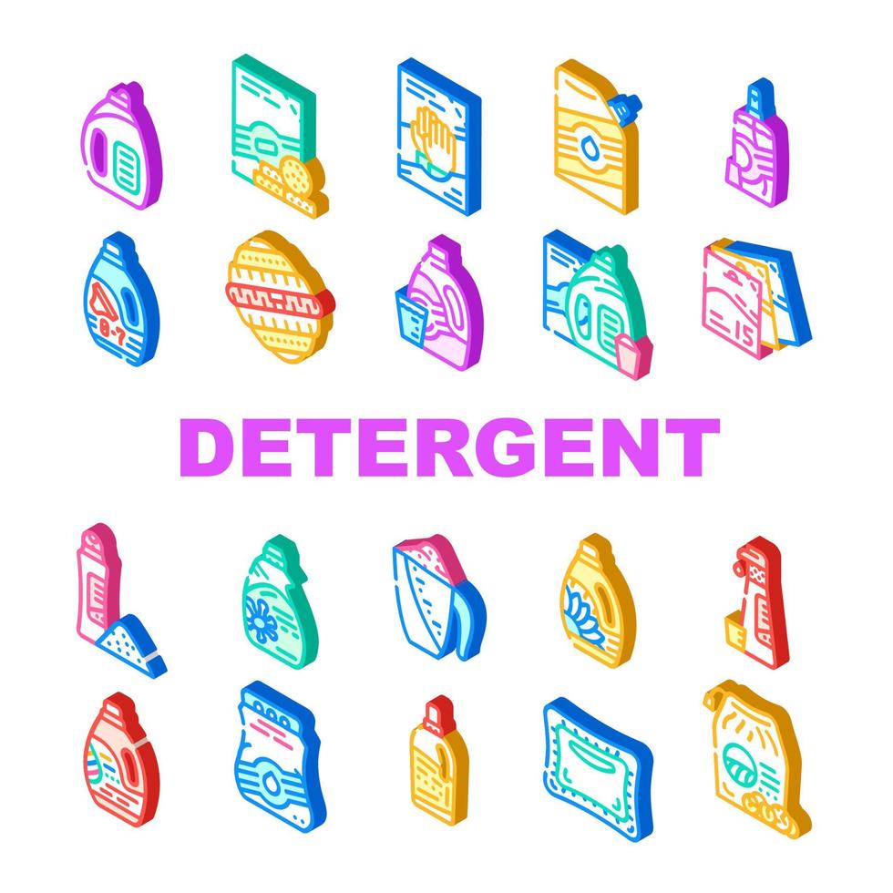 conjunto de iconos de colección de lavado de detergente vector