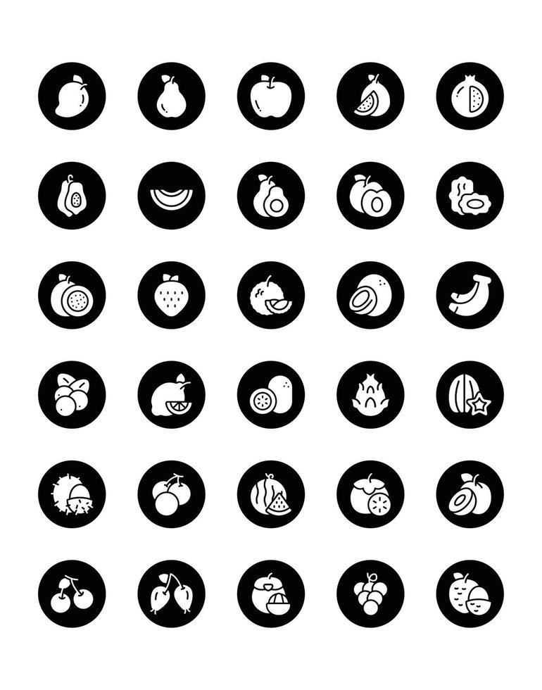 Fruits Icon Set 30 isolated on white background vector