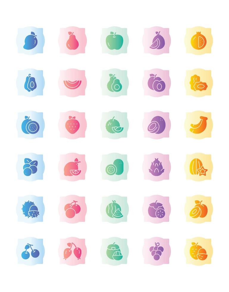 conjunto de iconos de frutas 30 aislado sobre fondo blanco vector