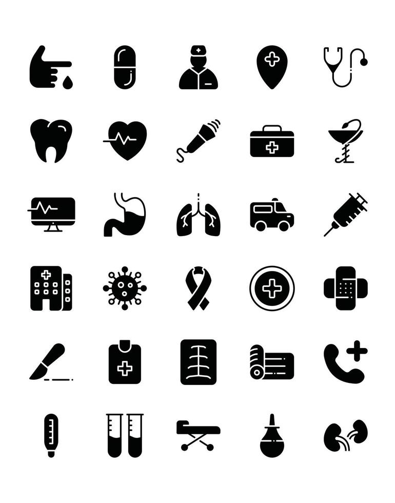 conjunto de iconos de hospital 30 aislado sobre fondo blanco vector