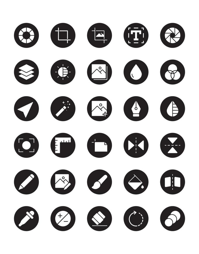 conjunto de iconos de edición de fotos 30 aislado sobre fondo blanco vector