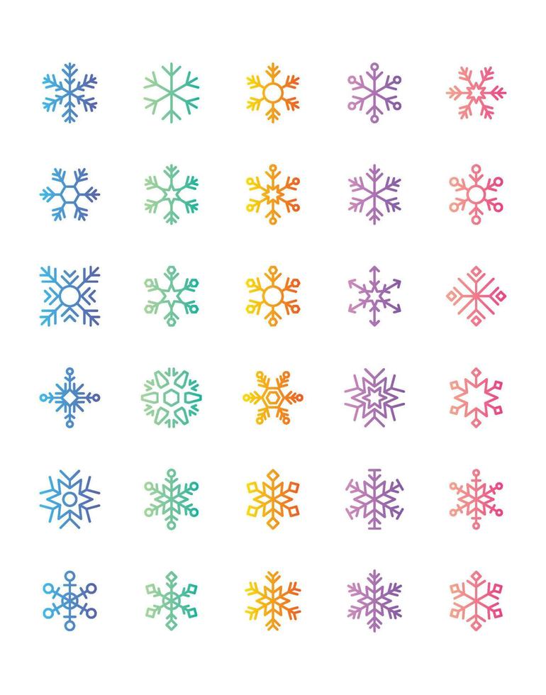 conjunto de iconos de copo de nieve 30 aislado sobre fondo blanco vector