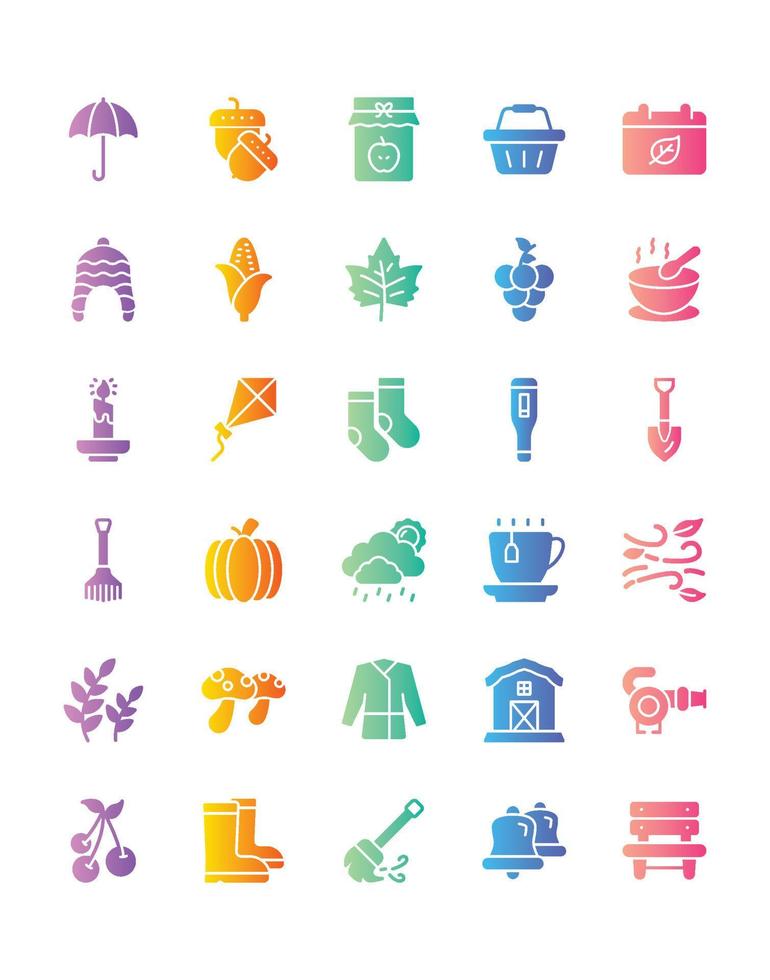 conjunto de iconos de otoño 30 aislado sobre fondo blanco vector