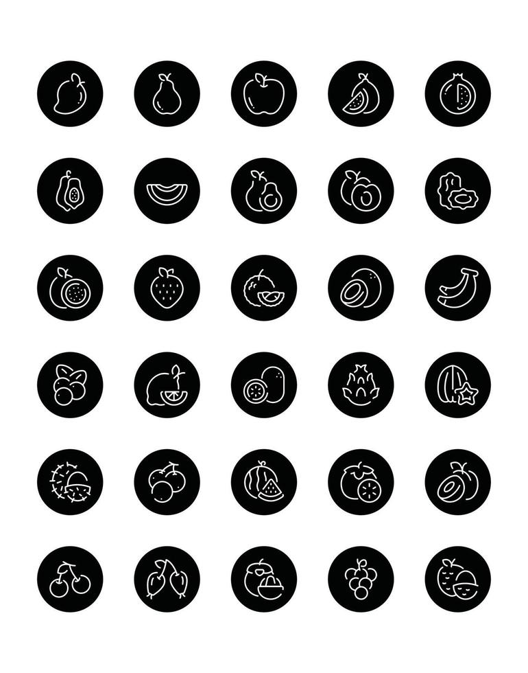 Fruits Icon Set 30 isolated on white background vector