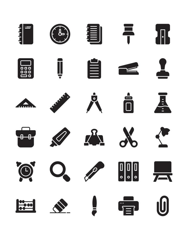 Stationery Icon Set 30 isolated on white background vector