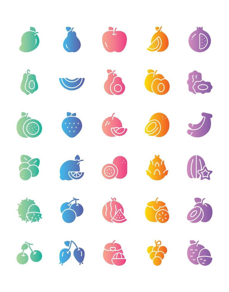 Fruits Icon Set 30 isolated on white background vector