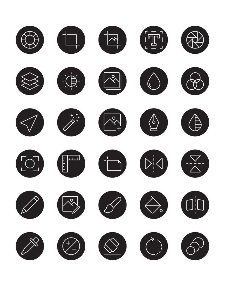 Photo Editing Icon Set 30 isolated on white background vector