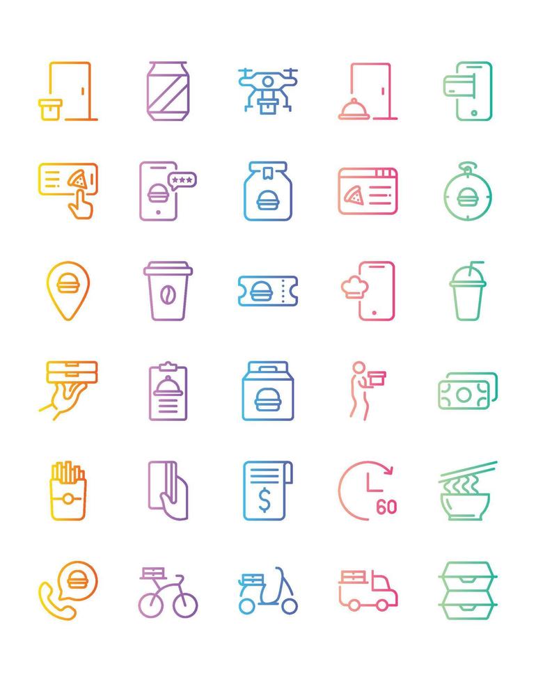 Food Delivery Icon Set 30 isolated on white background vector
