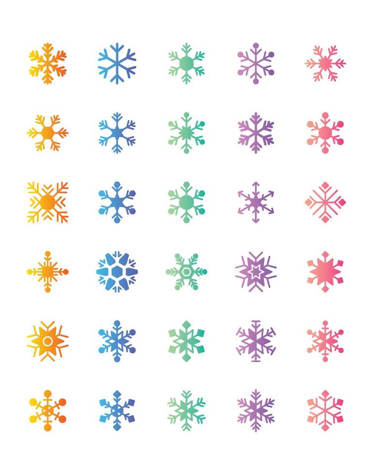 conjunto de iconos de copo de nieve 30 aislado sobre fondo blanco vector