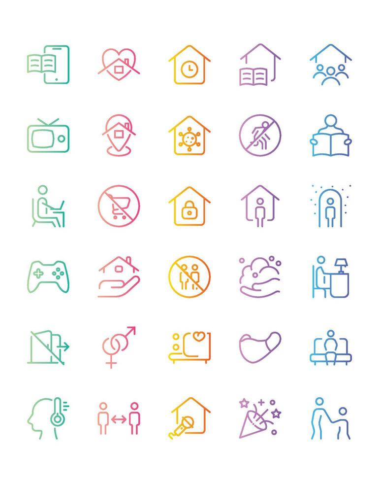 Stay at Home Icon Set 30 isolated on white background vector