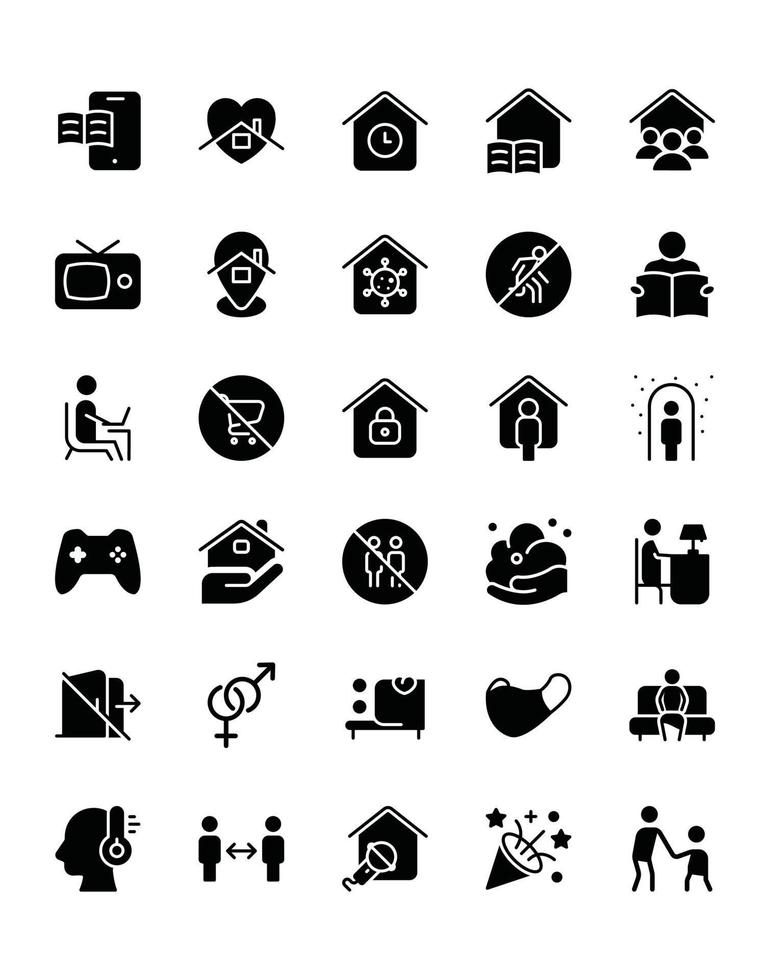 Stay at Home Icon Set 30 isolated on white background vector