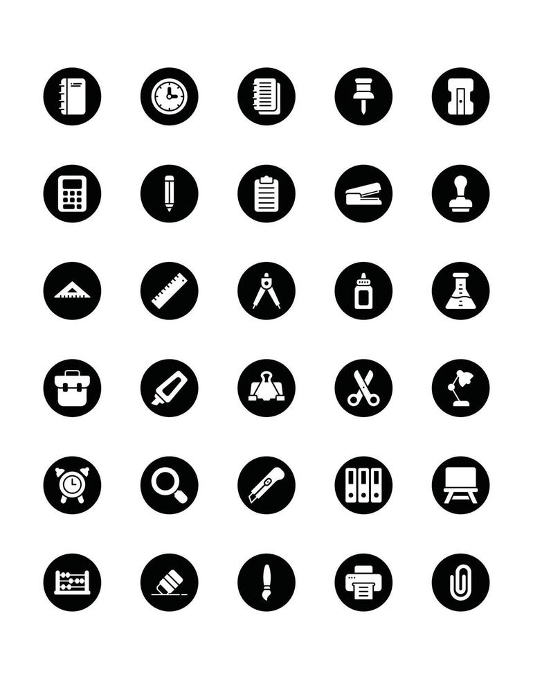 Stationery Icon Set 30 isolated on white background vector