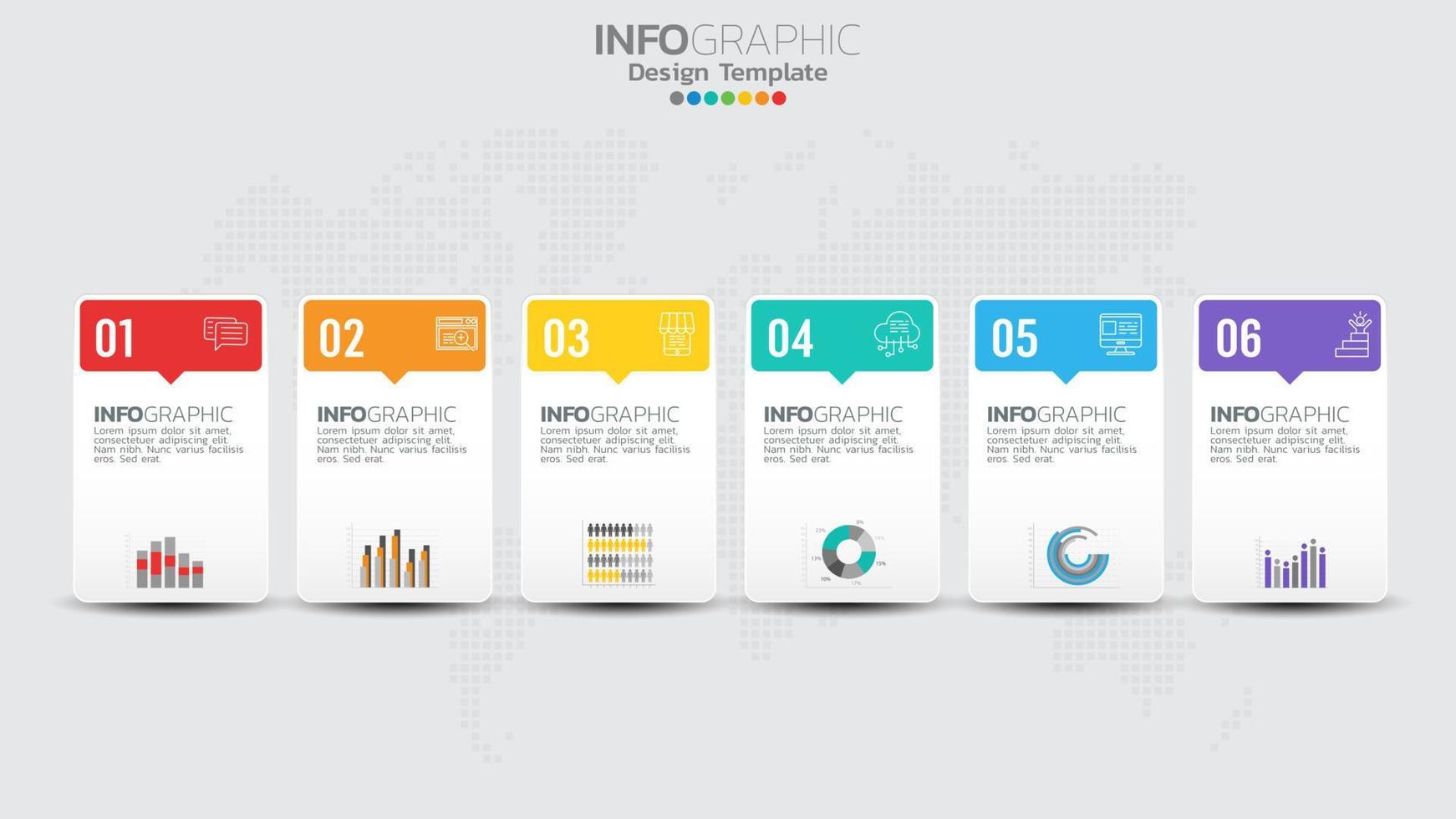 Timeline infographics template with 6 elements workflow process chart. vector