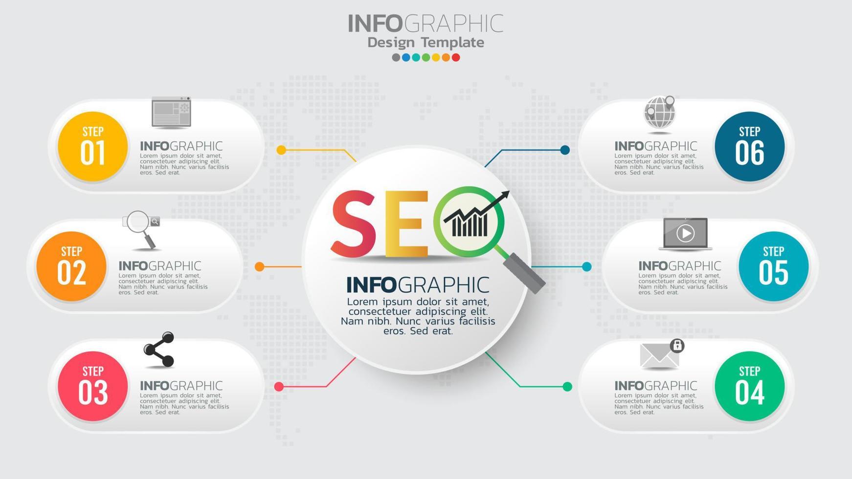 Infographics template with 6 elements workflow process chart. vector