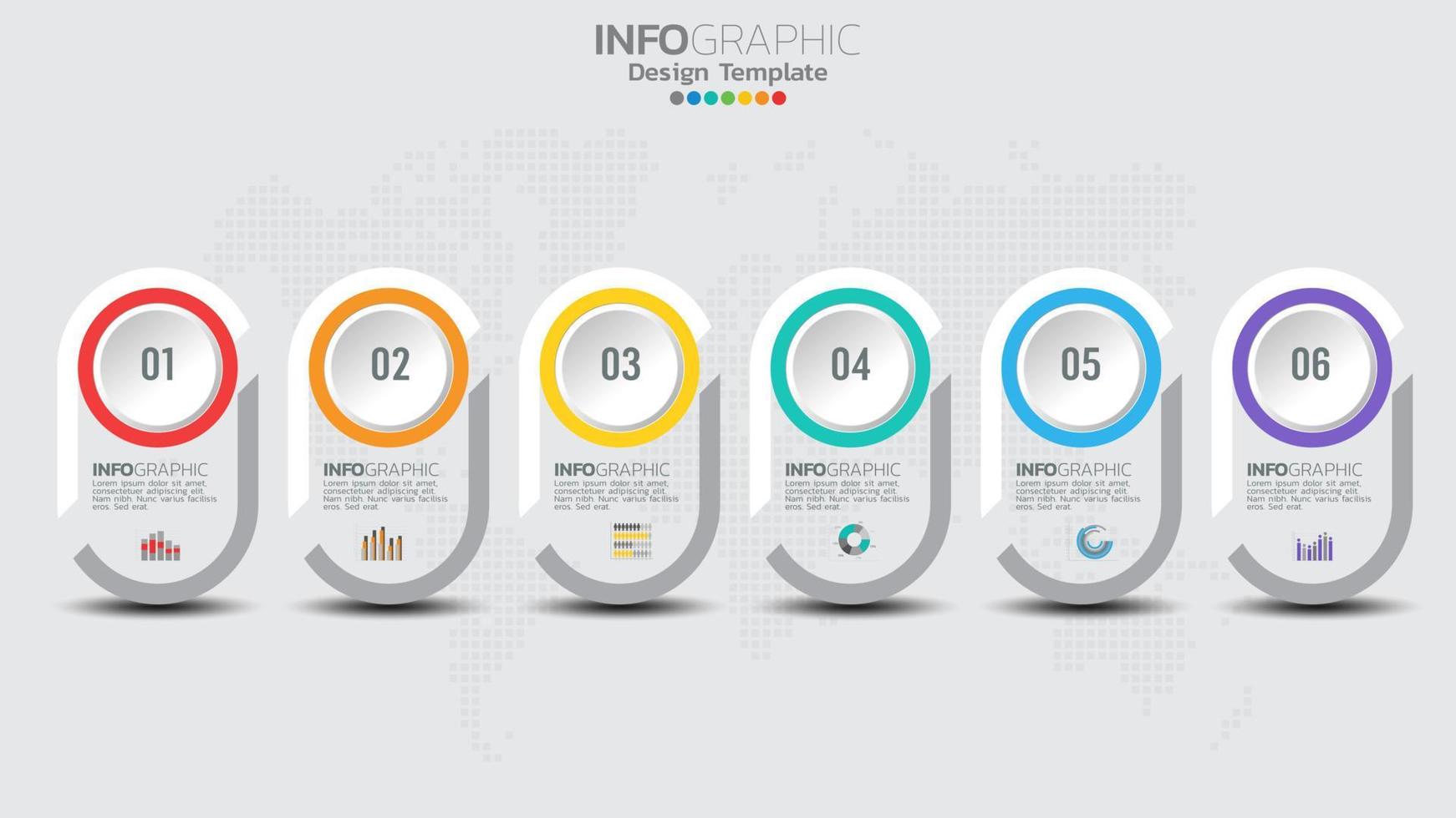 Timeline infographics template with 6 elements workflow process chart. vector