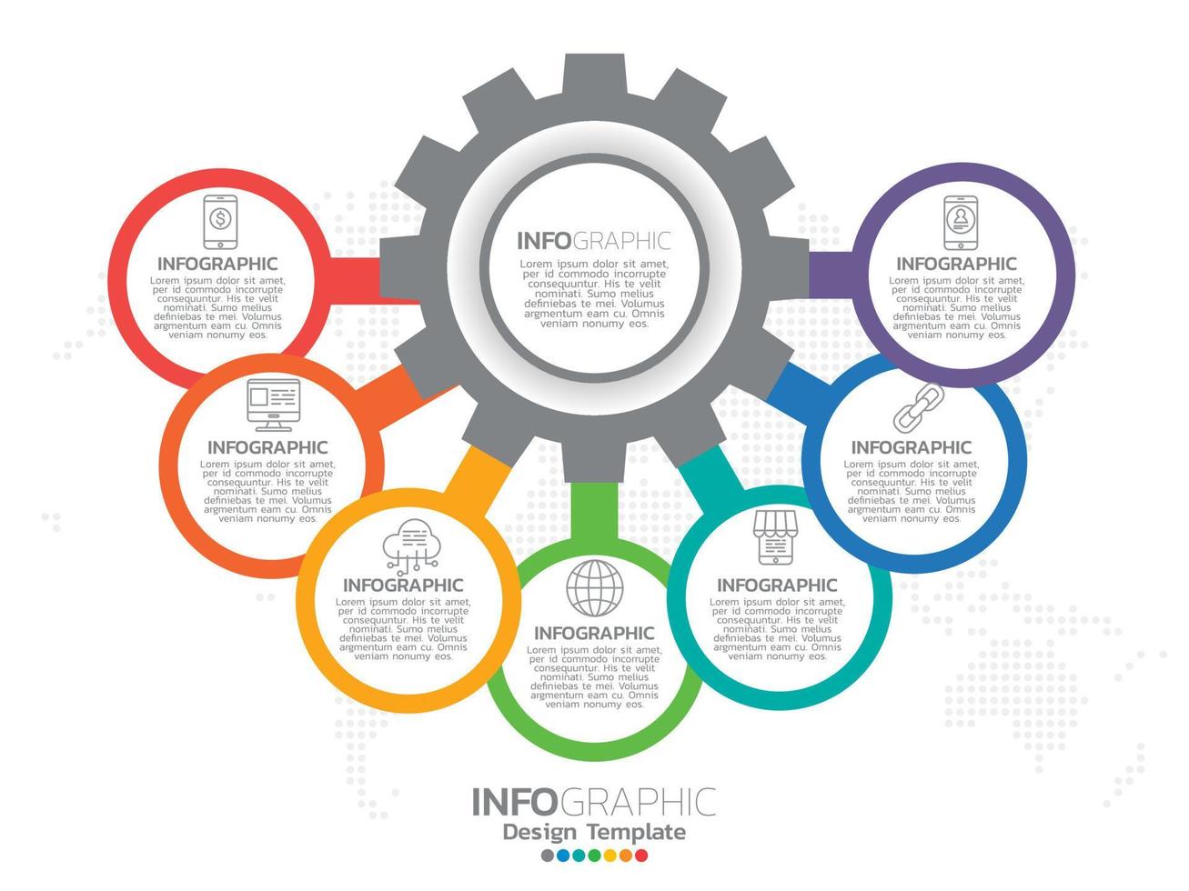 Infographic template design with 7 color options. vector