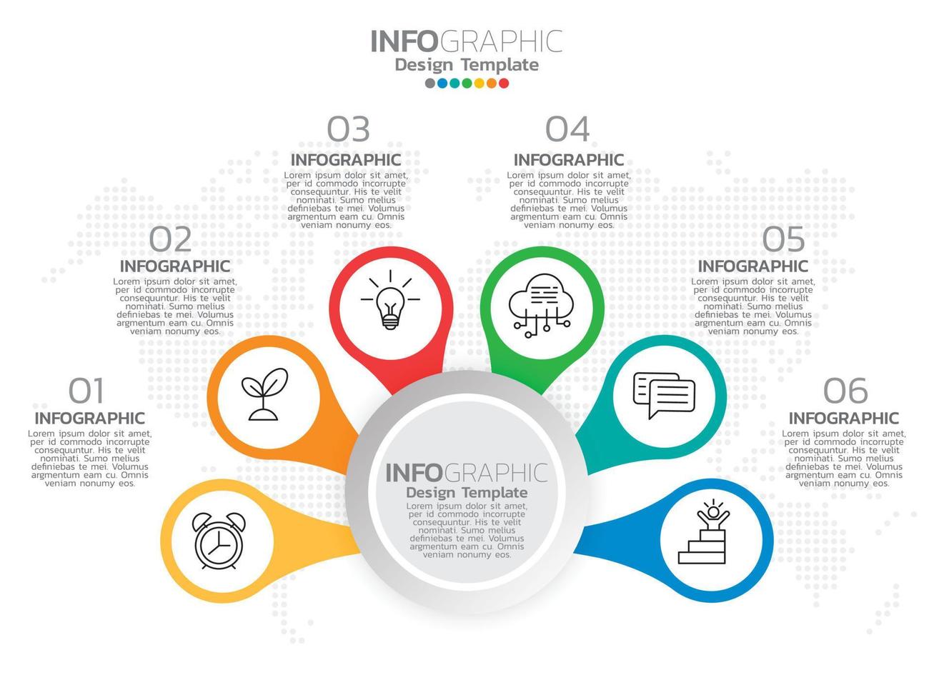 Infographic template design with 7 color options. vector