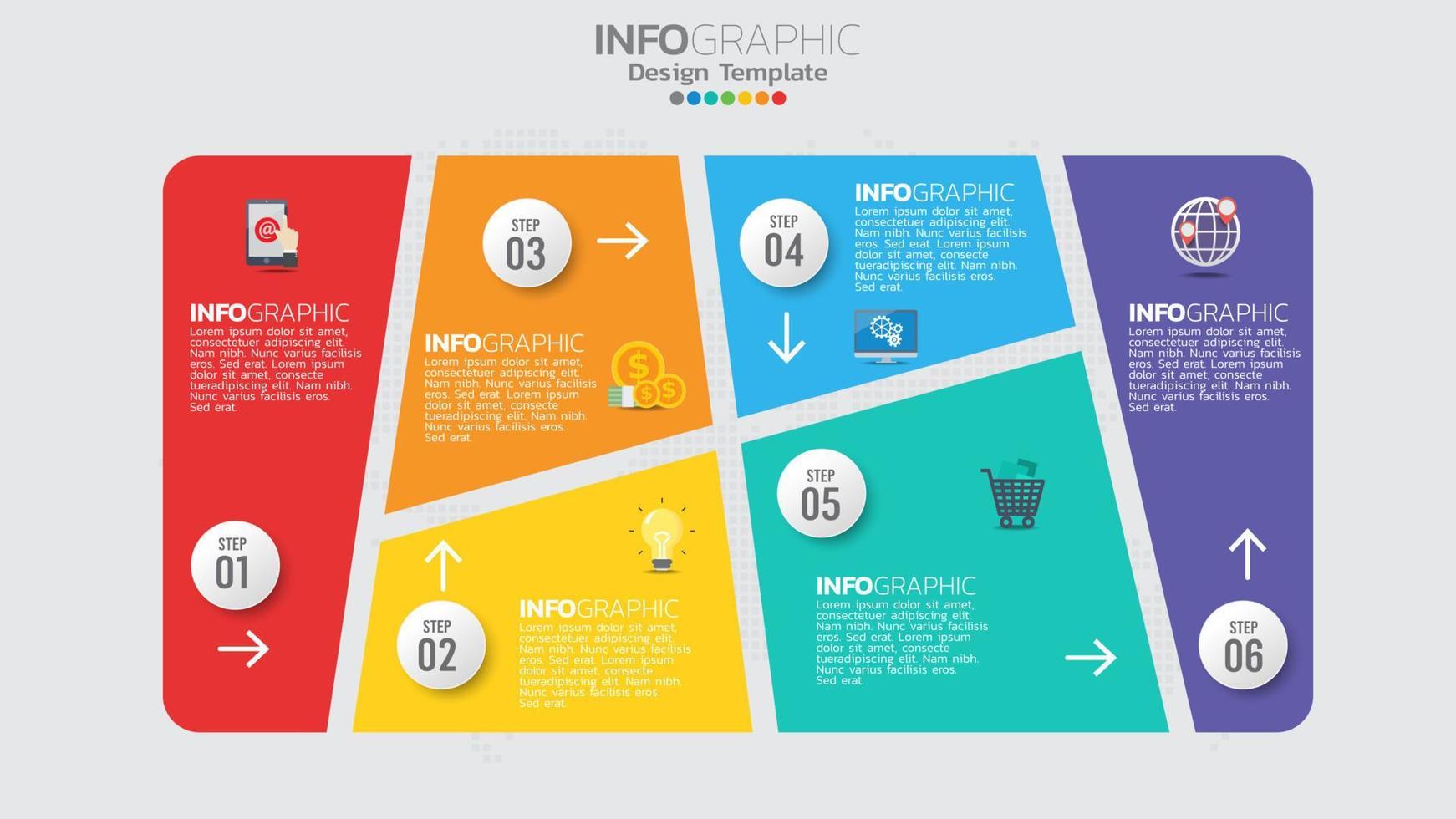 Infographics template with 6 elements workflow process chart. vector