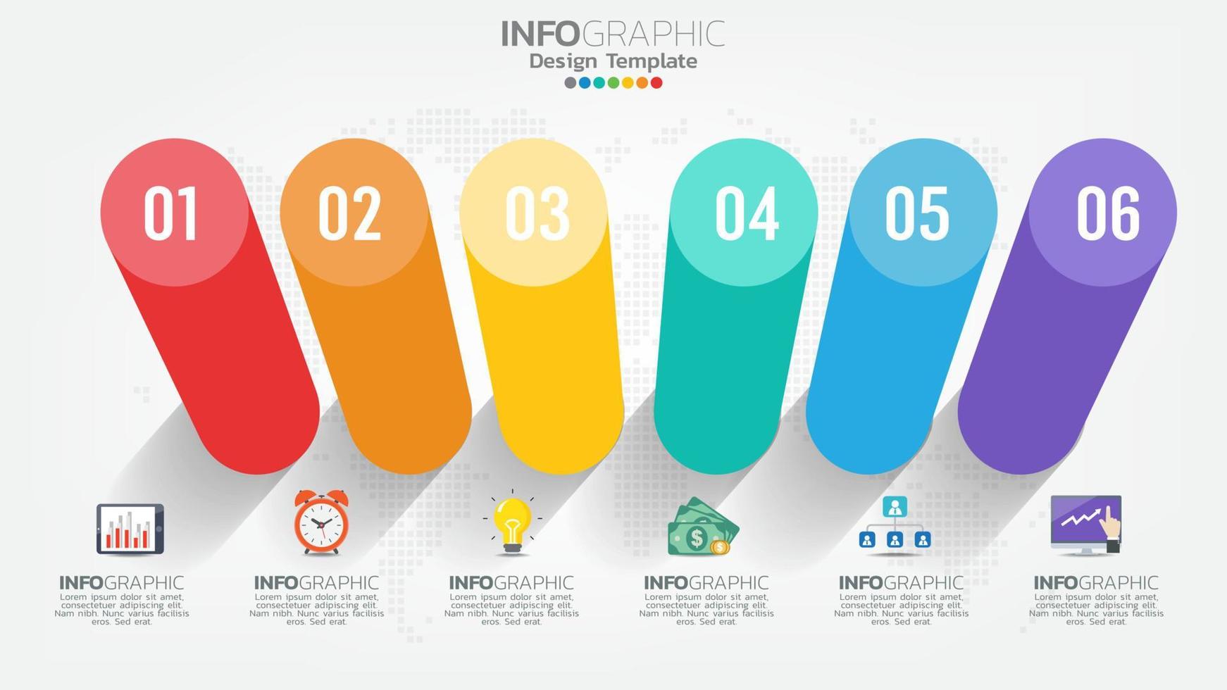 plantilla de infografía de línea de tiempo con gráfico de proceso de flujo de trabajo de 6 elementos. vector