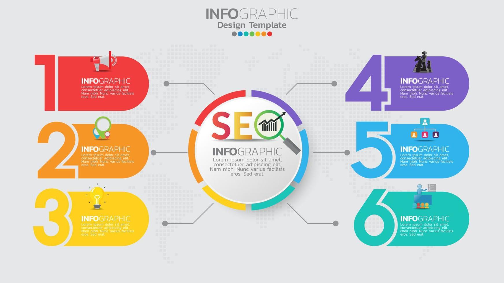Timeline infographics template with 6 elements workflow process chart. vector