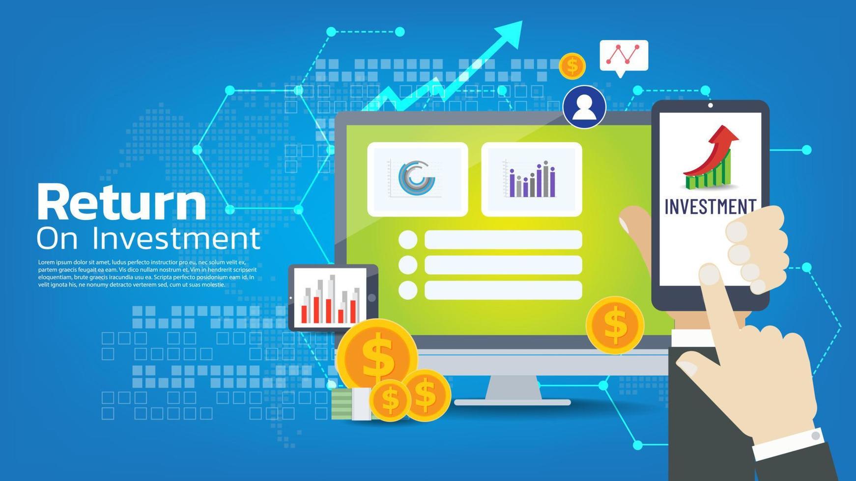 Finance performance of return on investment ROI concept with arrow element. vector