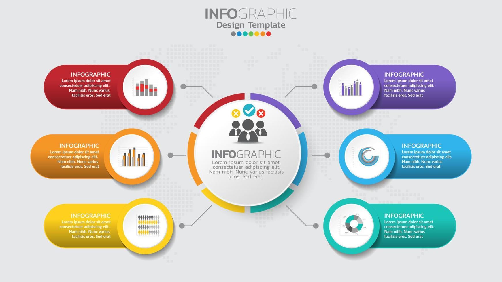 Timeline infographics template with 6 elements workflow process chart. vector