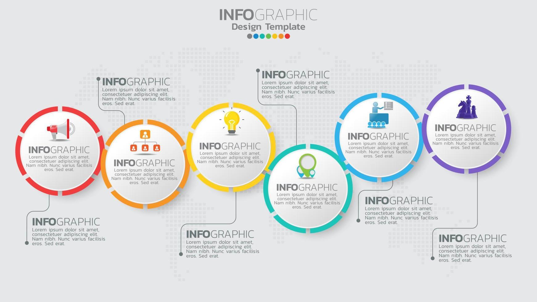 Timeline infographics template with 6 elements workflow process chart. vector