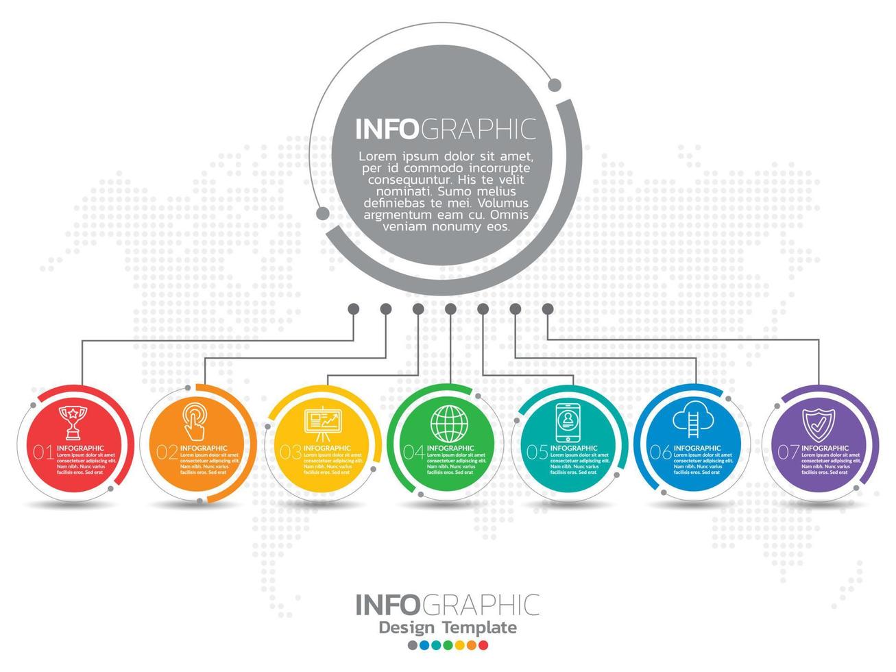 Infographic template design with 7 color options. vector