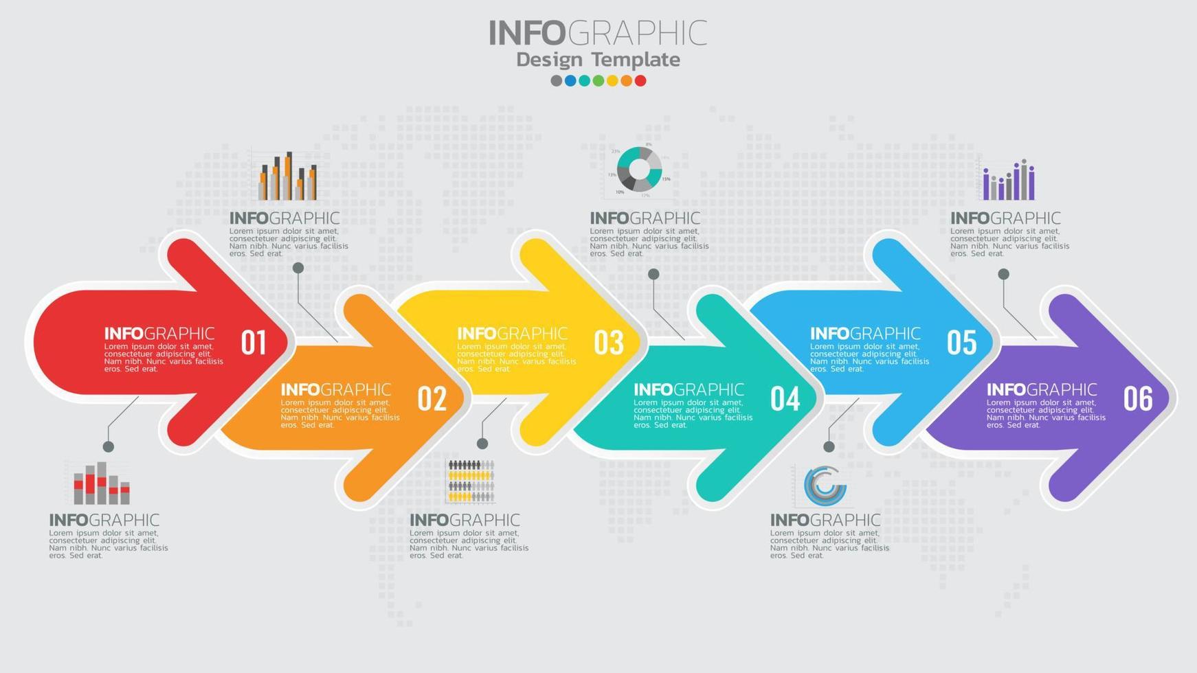 Infographics template with 6 elements workflow process chart. vector