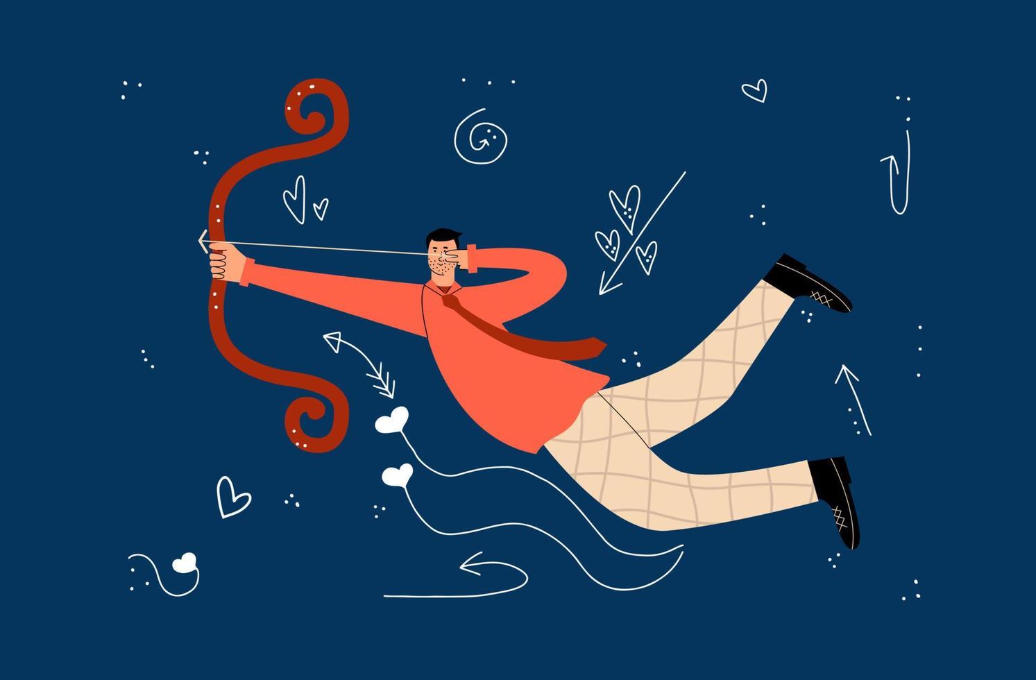 Romantic man with bow and arrow. Cupid for Valentine's Day. Vector illustration in flat style