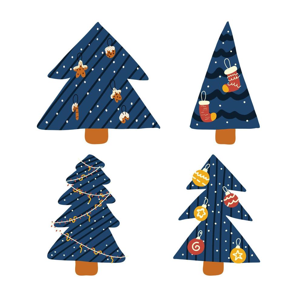 Set of hand-drawn Christmas trees. Vector illustration. Collection of New Year's elements.