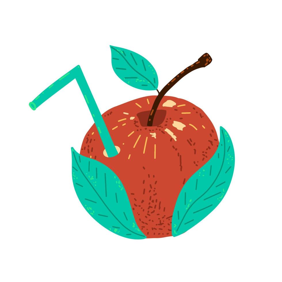 bebida de manzana con pajita. bebida natural de verano útil. ilustración vectorial con textura de estilo dibujado a mano. vector