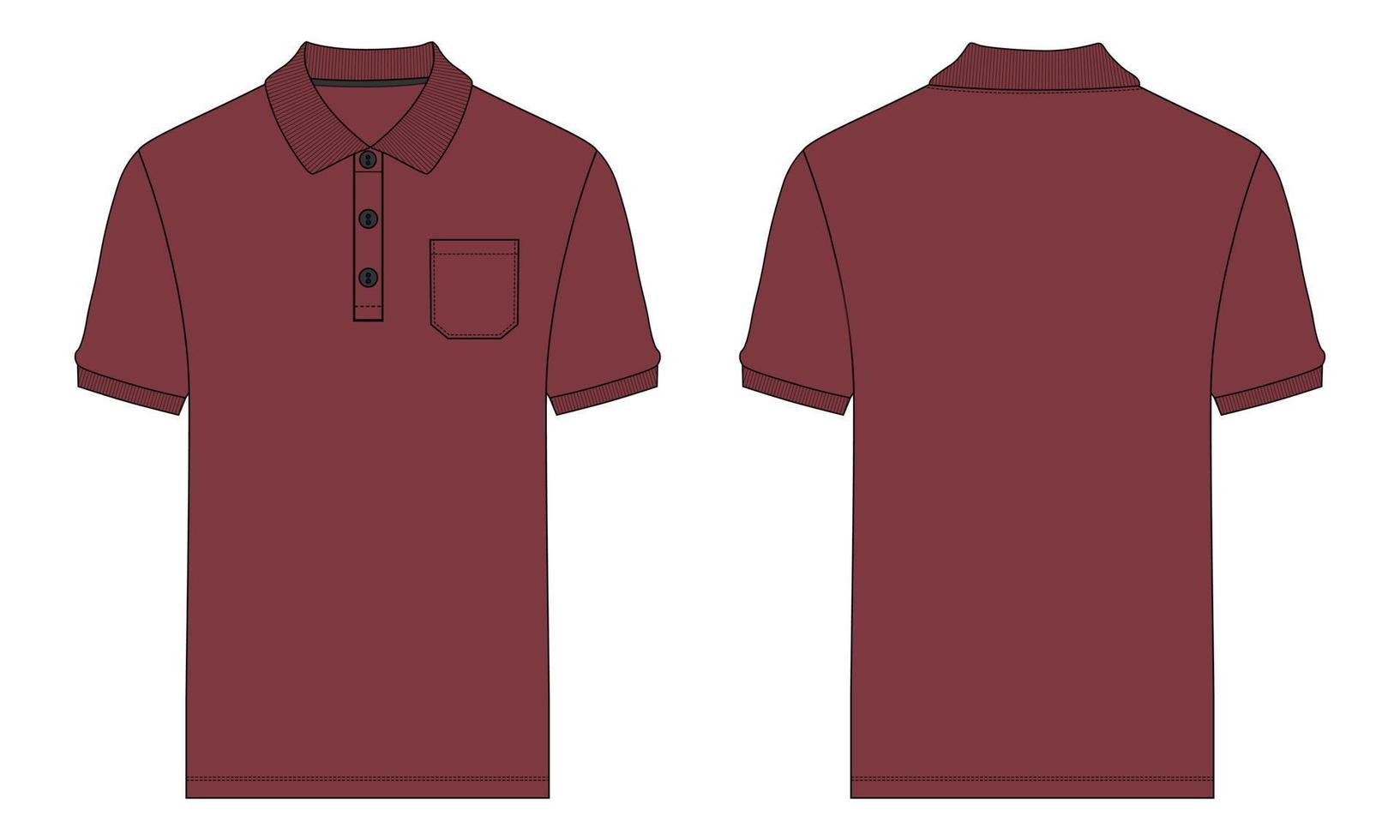 Short sleeve Polo shirt technical fashion flat sketch vector illustration Red Color template